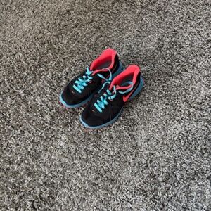 NIKE REVOLUTION 2 WOMEN’S ATHLETIC SHOES, BLACK, ORANGE & BLUE, SIZE 7